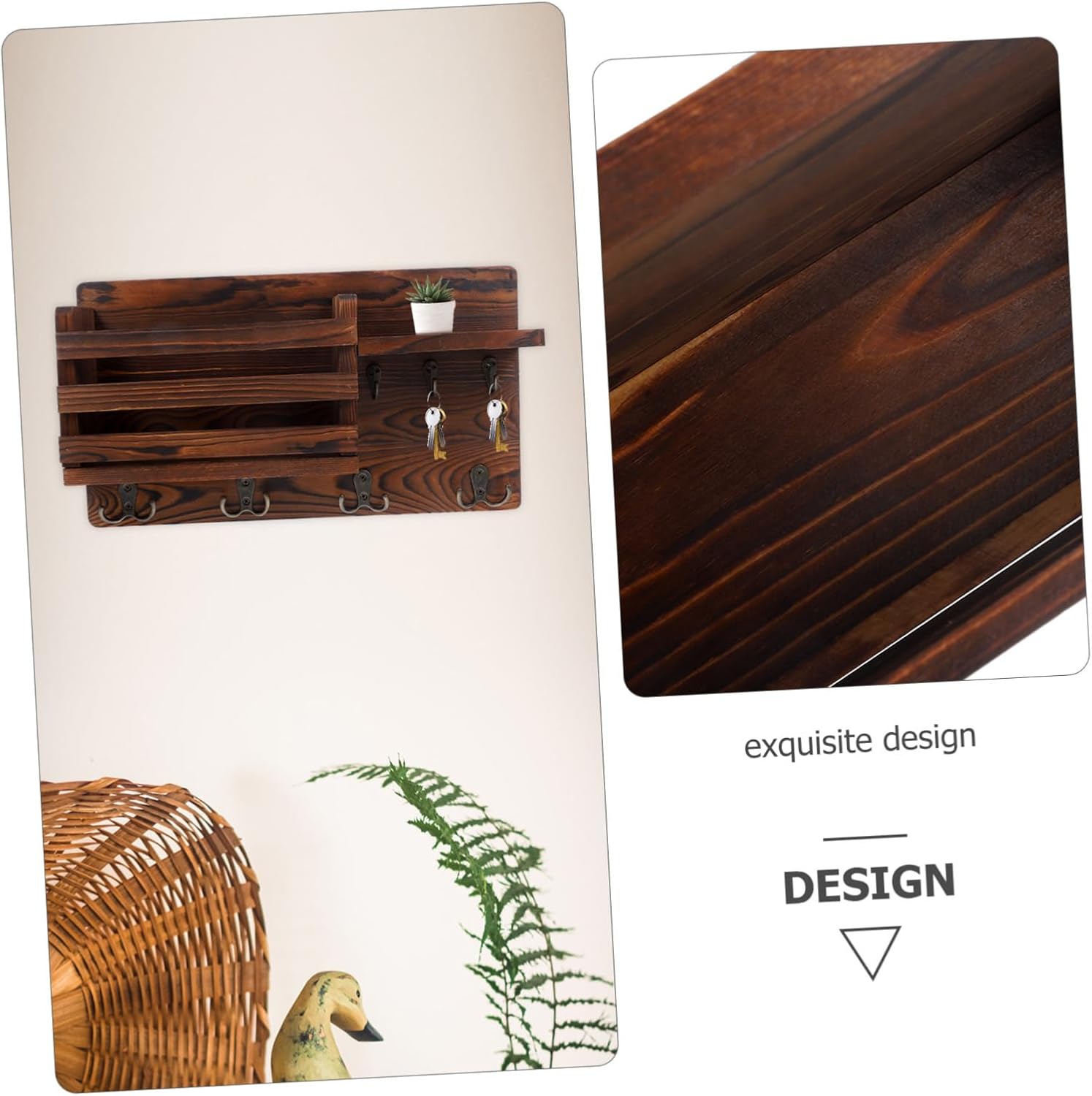 Zerodeko Wooden Wall Key Holder Entry Way Organizer Key Rack Mail Storage Wall Mount Hook