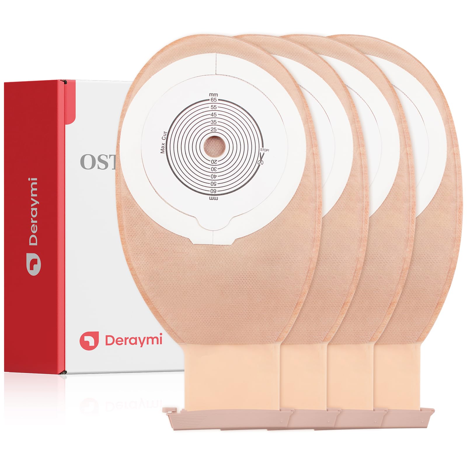 DERAYMI 20 Pack Colostomy Bags - One Piece Drainable Ostomy Bags Ostomy Supplies for Ileostomy & Colostomy Care - Max 65mm - Includes 8 Clamps - Leakproof, Odor Control, Skin-Friendly Wafer