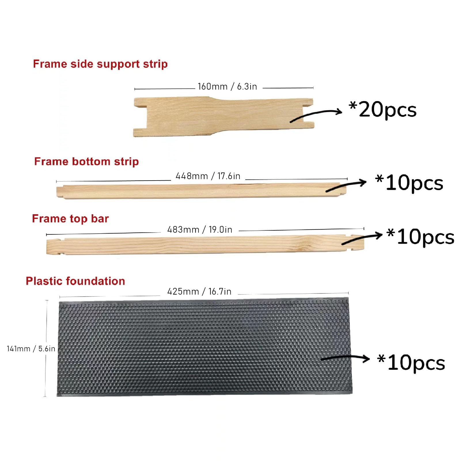 Honey Lake Kit 10 Telai Per Alveare Profondi In Legno Con Fondo In Plastica E Cera D'Api Naturale - Per Apicoltura - 2