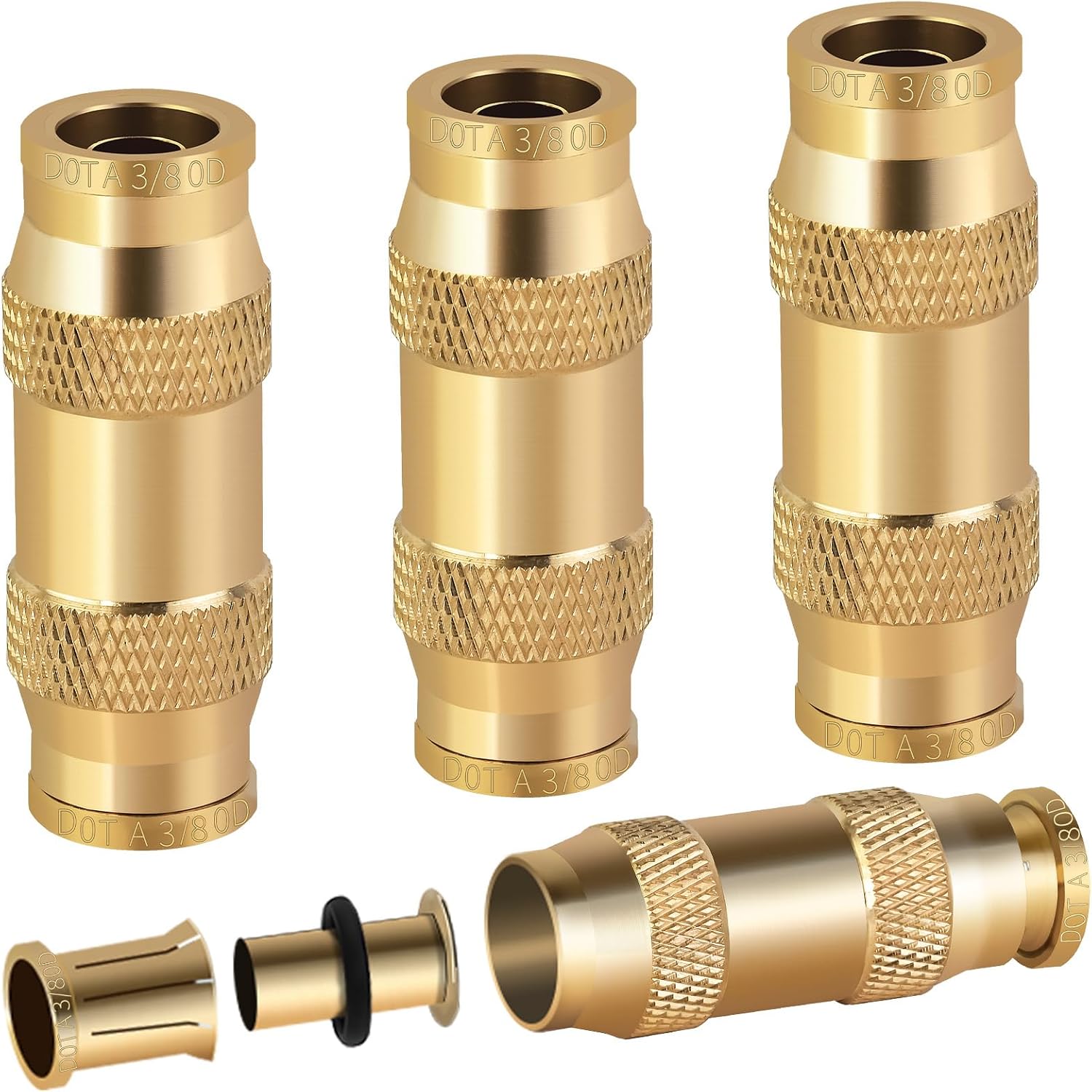 MuHize 3/8" Air Brake Line Fitting - Brass Push to Connect Union Fitting, 3/8" Tube OD Push In Air Brake Union for Trucks, Trailers & Industrial Applications, 3 Pack