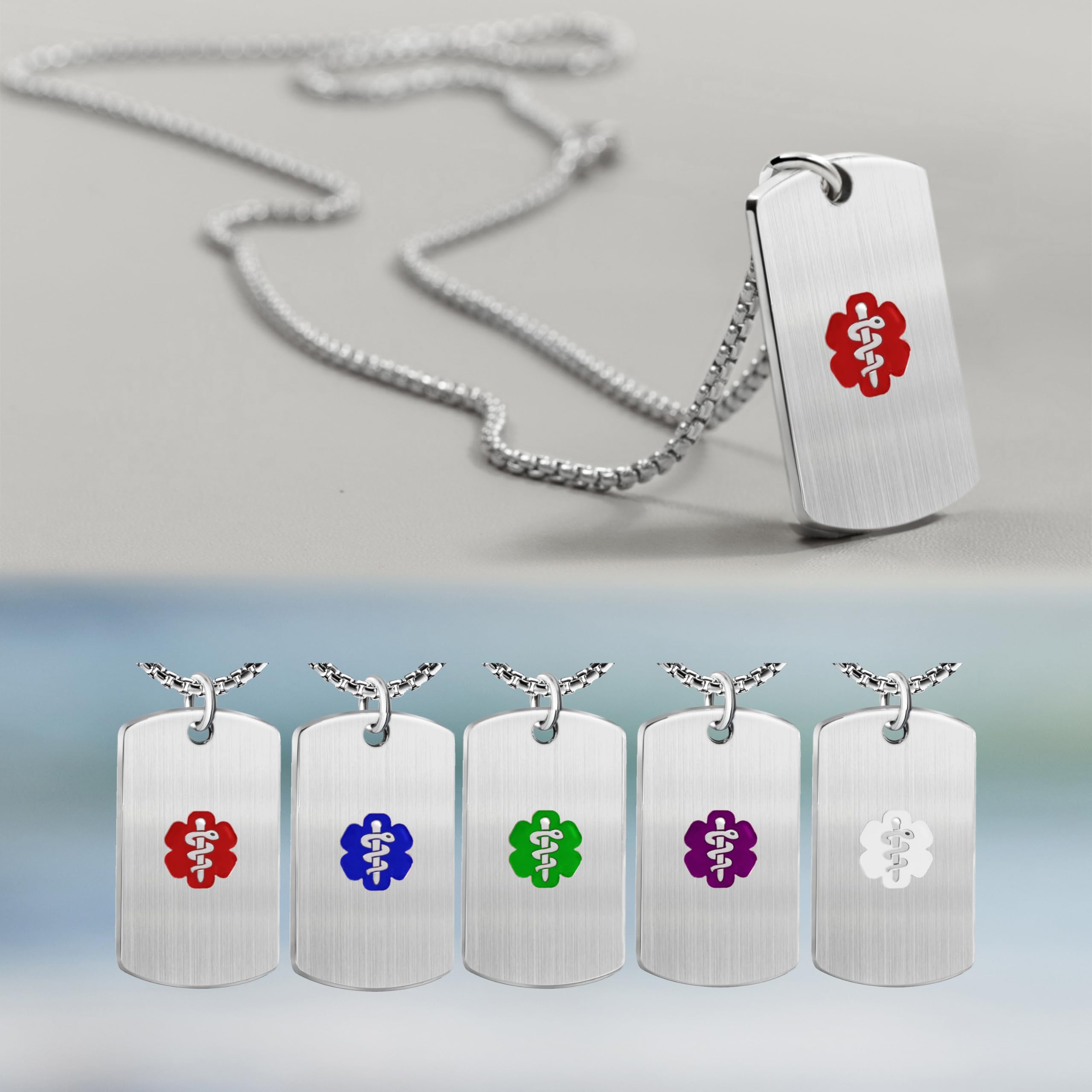 Custom Sterling Silver Medical Alert Necklace, Laser Engraving Personalized Emergency Identification Medic ID Dog Tag Medical Alert Jewelry for Men Women
