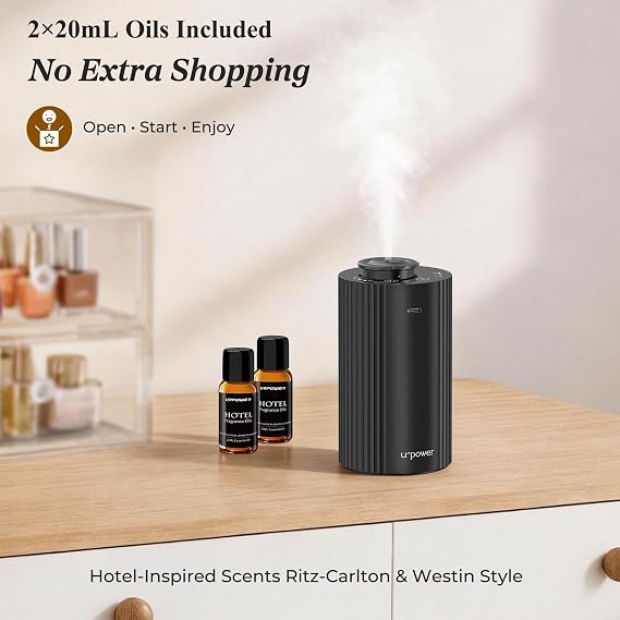 URPOWER Waterless Essential Oil Diffuser Cordless Mini Scent Diffuser 20mL