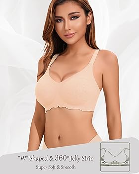 OXYIBRAS Wavy Push Up Bras for Women V-Neck Comfort Wireless