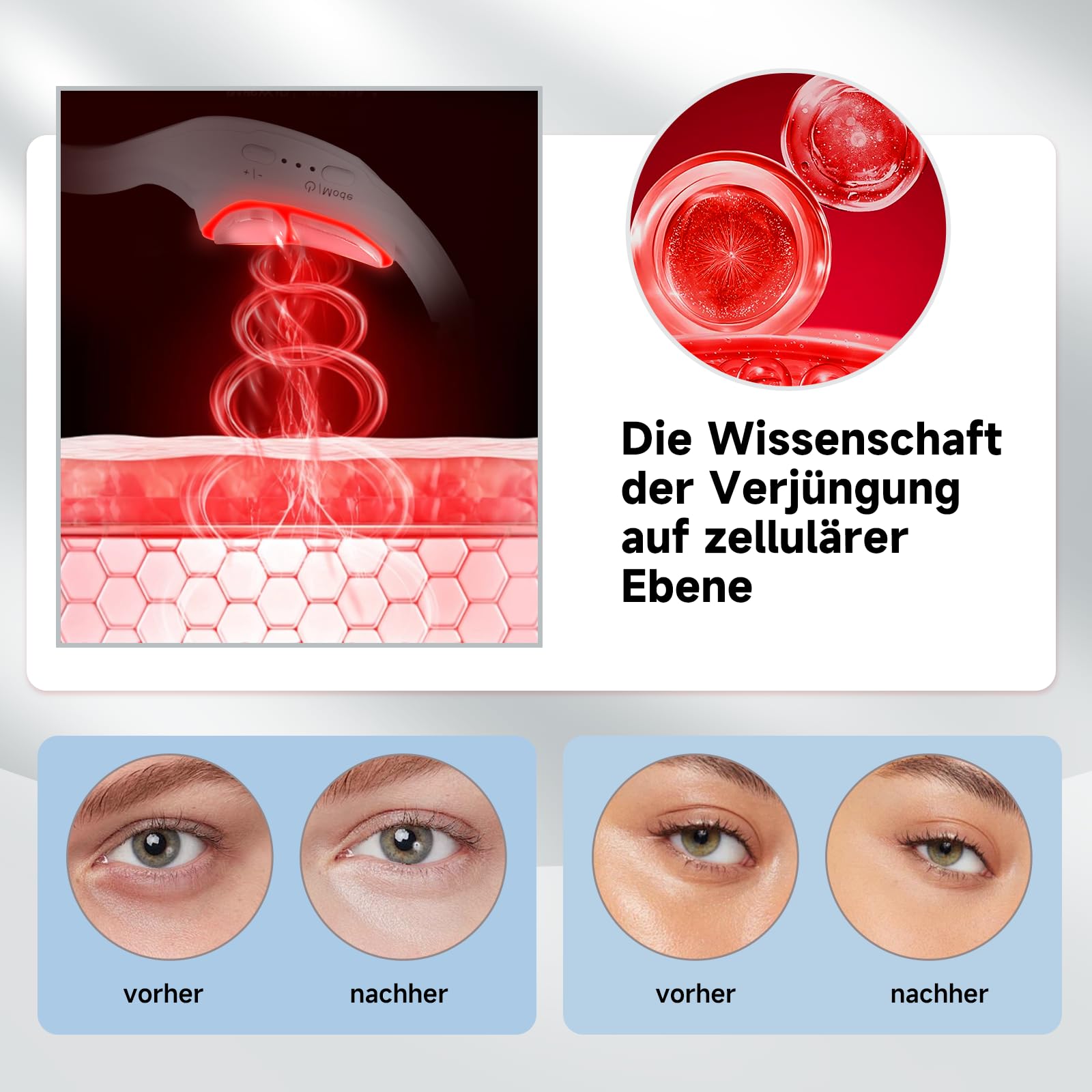 Occhi - Occhiali per terapia a luce rossa con 3 livelli di microcorrente, massaggiatore per occhi, dispositivo di bellezza rivitalizzante per occhiaie, linee sottili e rughe, allevia l'affaticamento