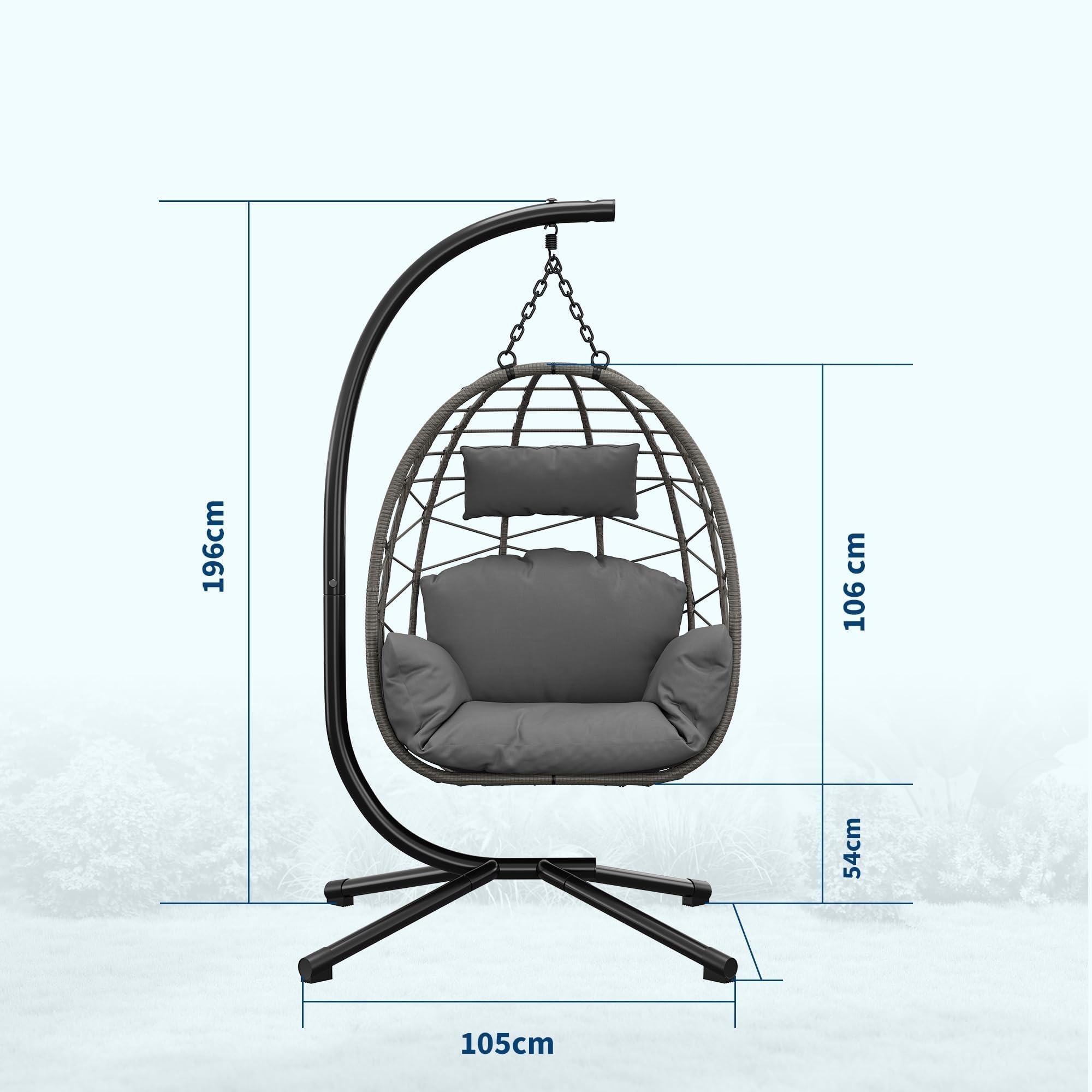 Garvee Fauteuil Suspendu Aria en Rotin Synthétique – Chaise Balancelle Élégante avec Coussin Épais, Hauteur Réglable et Structure Stable, pour Intérieur et Extérieur, Jardin, Balcon ou Salon - Gris - 4