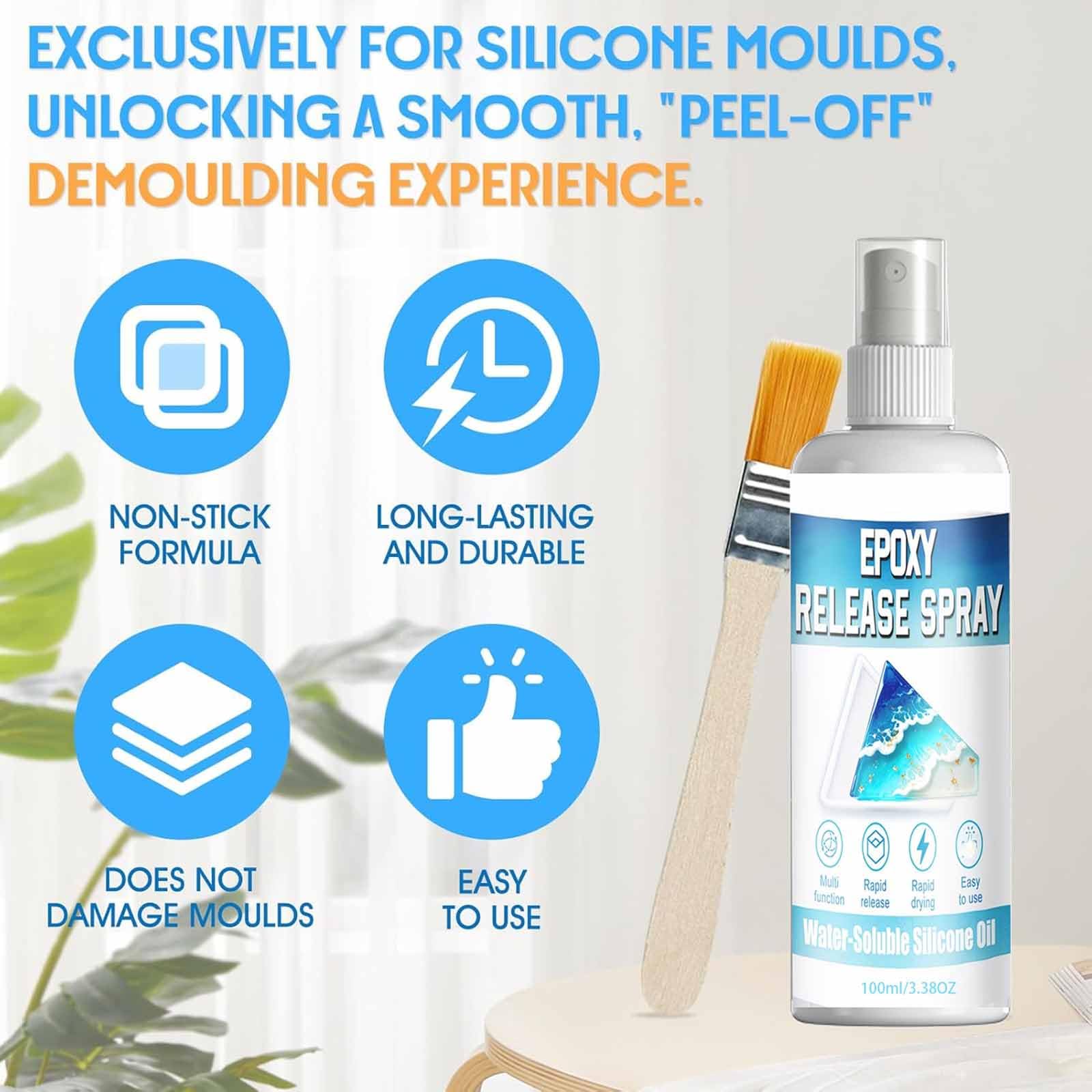 Spray di rilascio dello stampo epossidico con pennello, agente di rilascio del silicone ad asciugatura rapida per resina, candela, sapone, colata di cemento e gesso, lubrificante (7PCS)