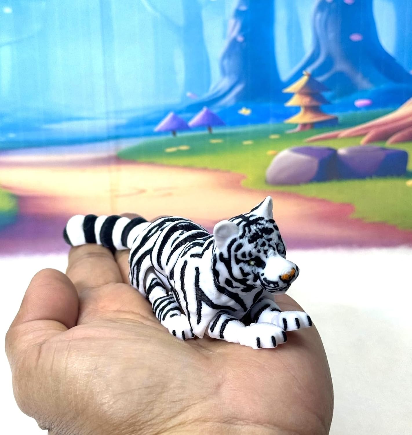3D Printed Tiger, Animal Creature Flexible Tiger Toys, 6.5 Inches Articulated Fidget Animal for Home Office Executive Desk Decoration AT001-WHT