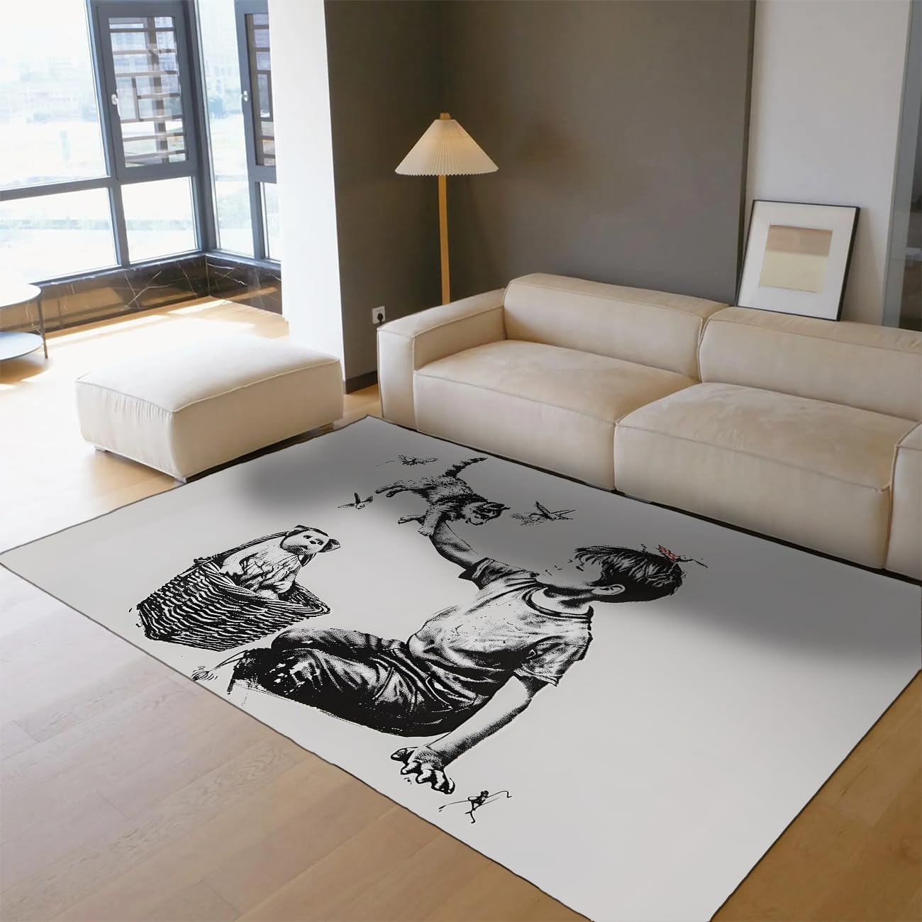 Tapis de salon minimaliste noir et blanc 200x300cm doux