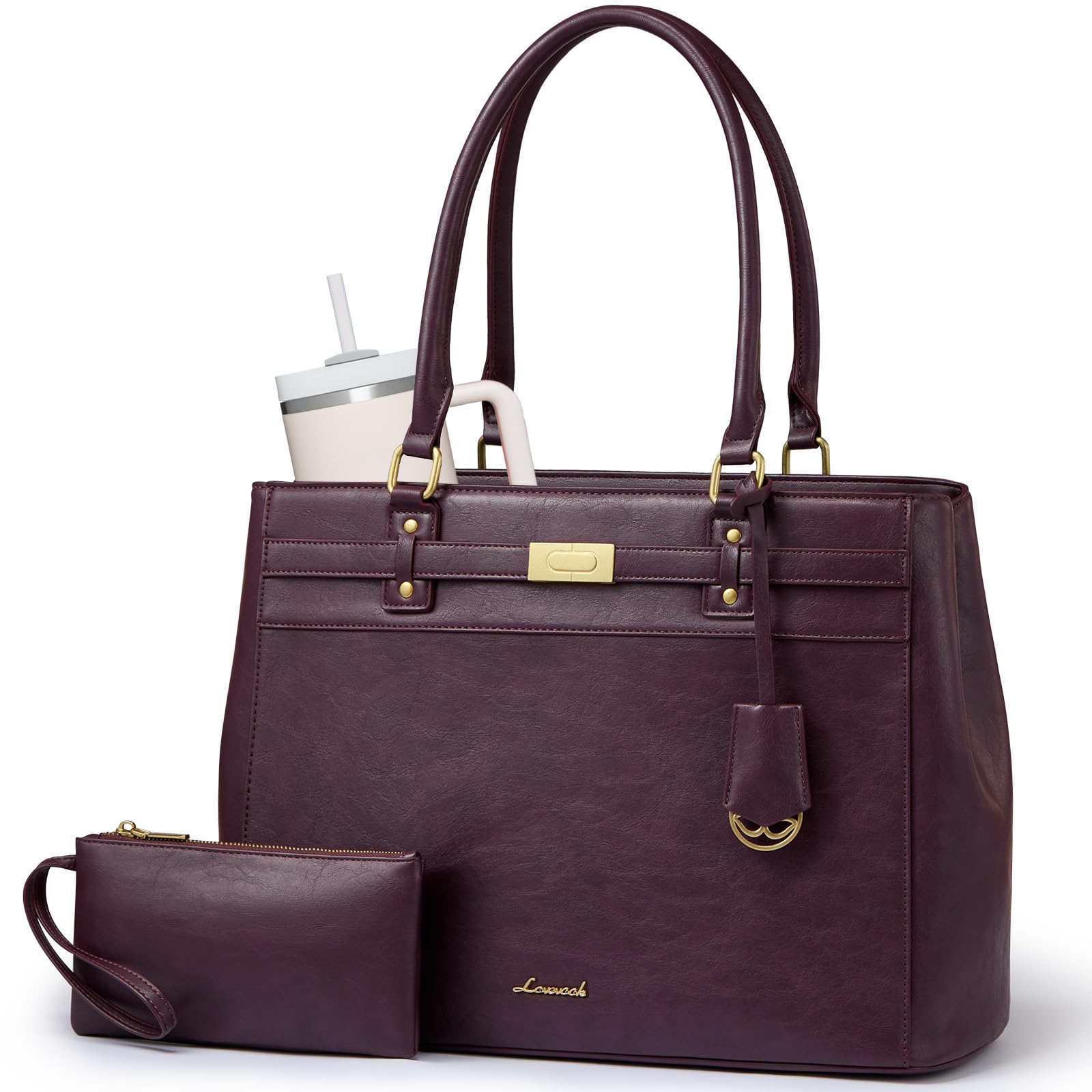 LOVEVOOK Laptop Tote Bag for Women, 17.3 Inch Waterproof Leather Work Computer Bag, Large Business Office Briefcase Shoulder Handbag Purse Gifts for Women