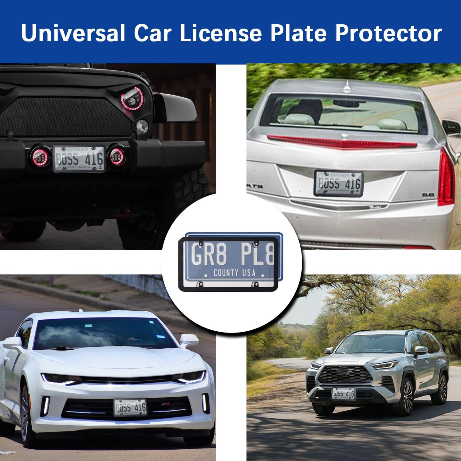 2 Pack License Plate Covers & Frames, Car Front and Rear License Plate Frame Holder with Screw Washers and Cap Car Exterior Accessories for Front & Rear Use