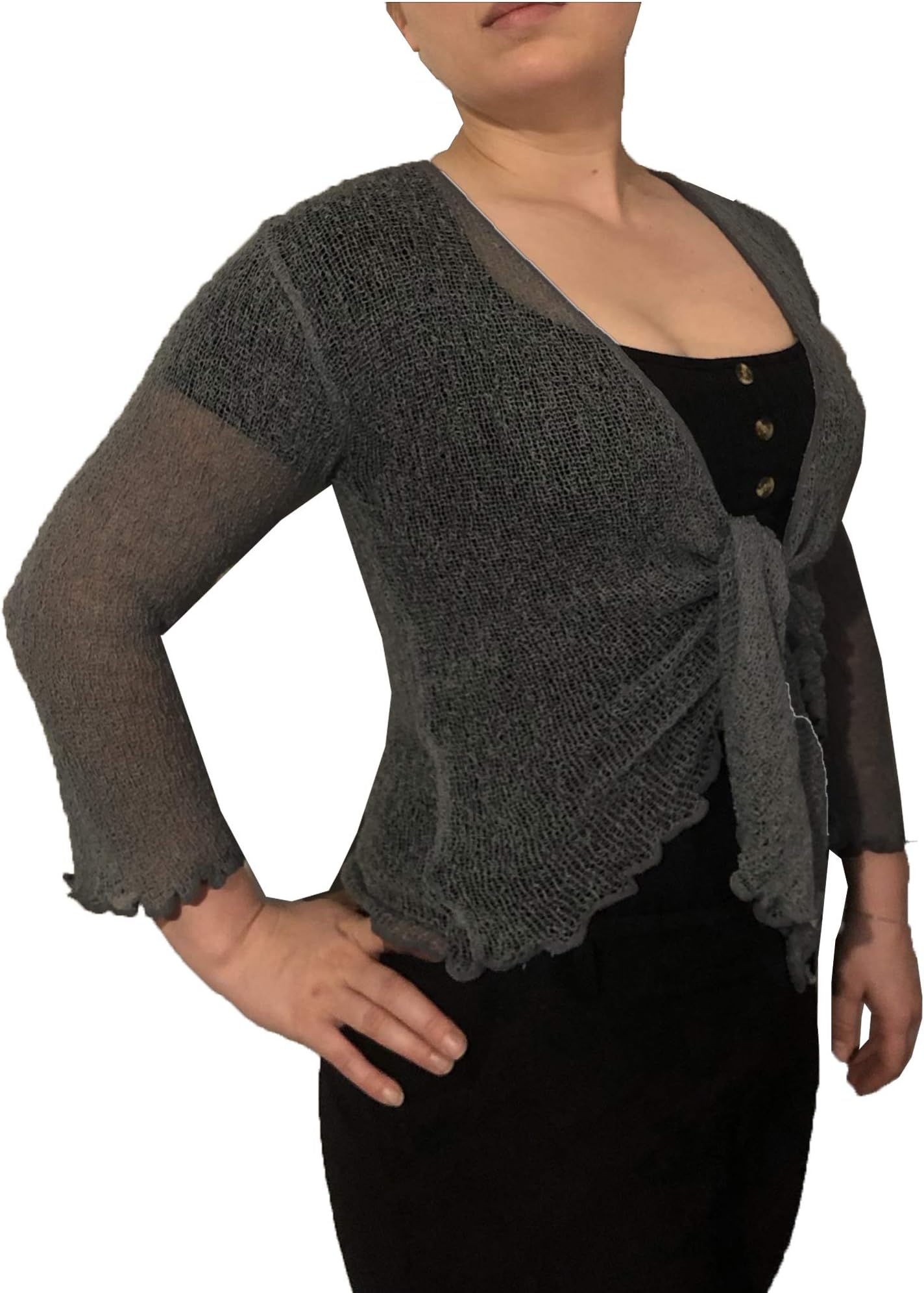Suit and Suit Ladies Plain Knitted Cropped TIE UP Bolero Shrug TOP - Massive FIT (Gun Metal Grey)