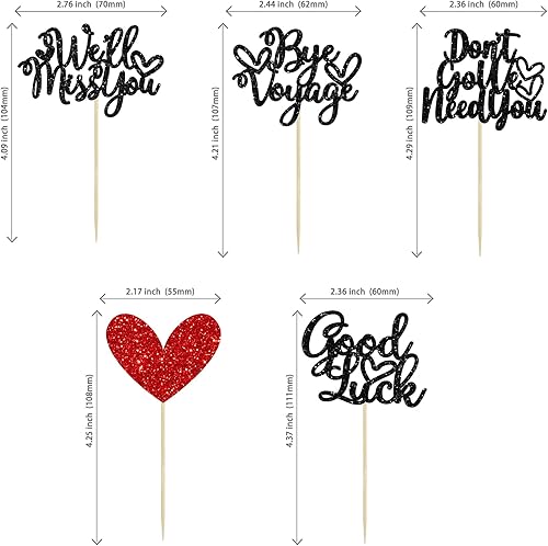 Miniatura 2 de 30 piezas de adornos para cupcakes con purpurina We Will Miss You Don't Go We Need You Bye Voyage Good Luck Heart Cupcake Picks para despedida,