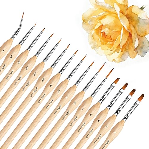 Golden Maple Detail Paint Brush Set, 15pcs Miniature Paint Brushes with Triangular Handles for Fine Detailing & Art Painting - Acrylic, Oil, Watercolors & Paint by Number, Models, Figurine, Craft - Wooden