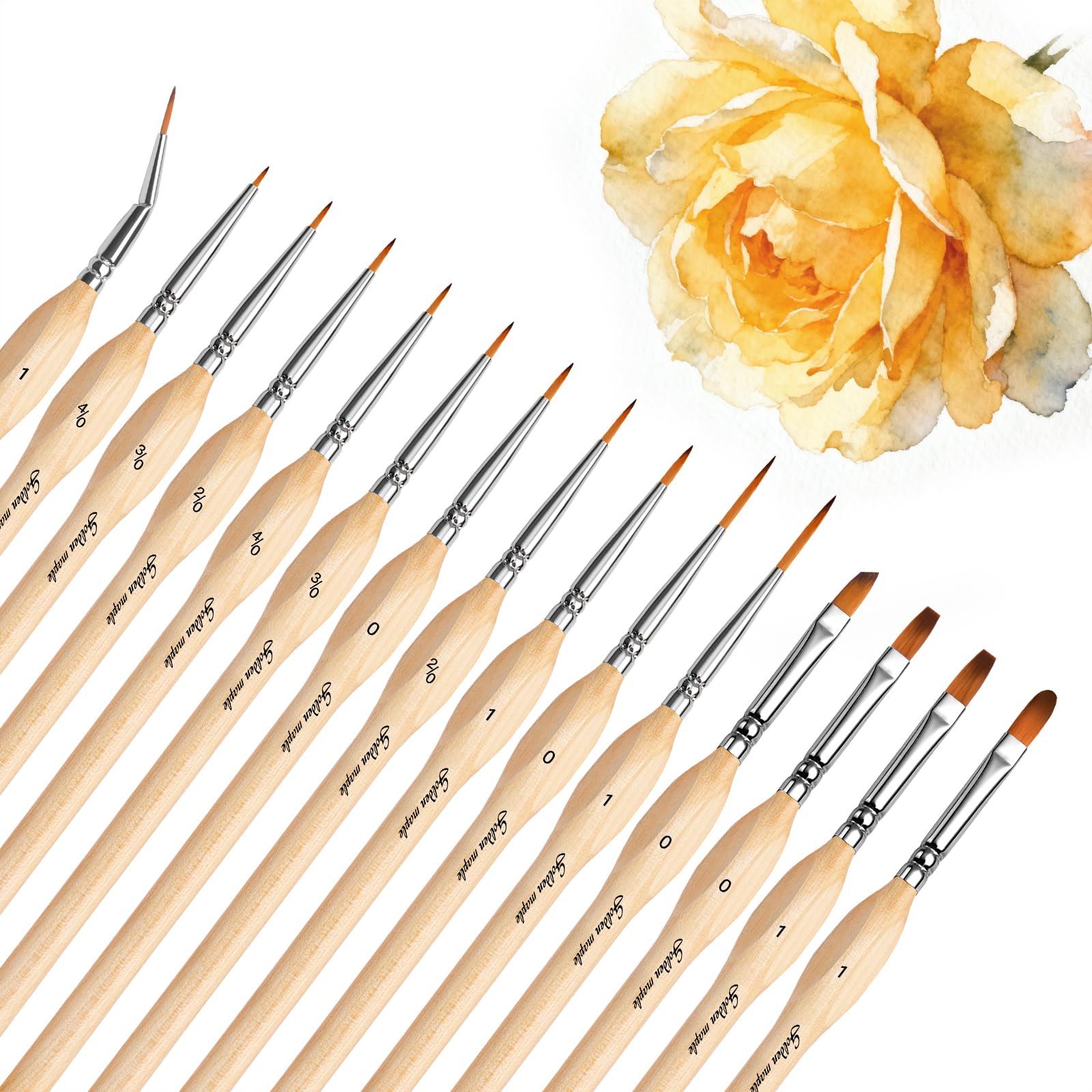 Golden Maple Detail Paint Brush Set, 15pcs Miniature Paint Brushes with Triangular Handles for Fine Detailing &amp; Art Painting - Acrylic, Oil, Watercolors &amp; Paint by Number, Models, Figurine, Craft