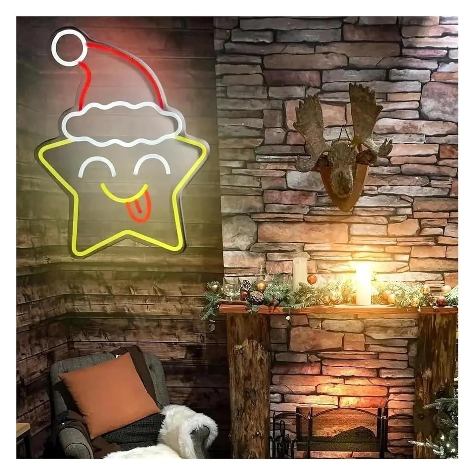 Segno di luce al neon Lampada al neon con scritta "Star Wearing A Hat" decorazione da parete a LED per camera letto bar negozio 29,7cm×39cm