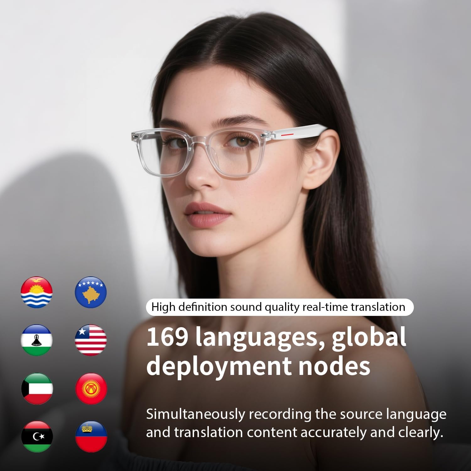 AI Bluetooth Glasses, AI Glasses Powered by ChatGPT, Color-Change Lenses, Support 169 Languages, Real-Time Translation via APP, Smart Glasses for Meeting/Travel/Trade (Clear)