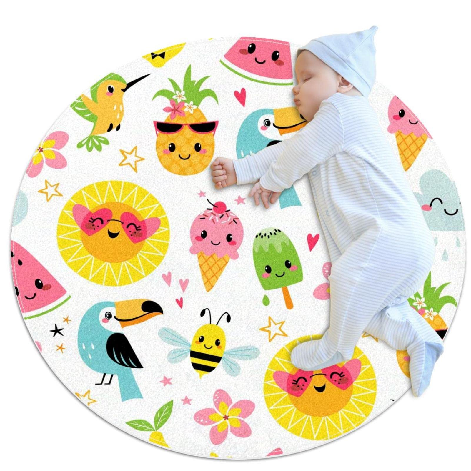 Tapis de jeu pour enfants rond motif animaux filles garçons