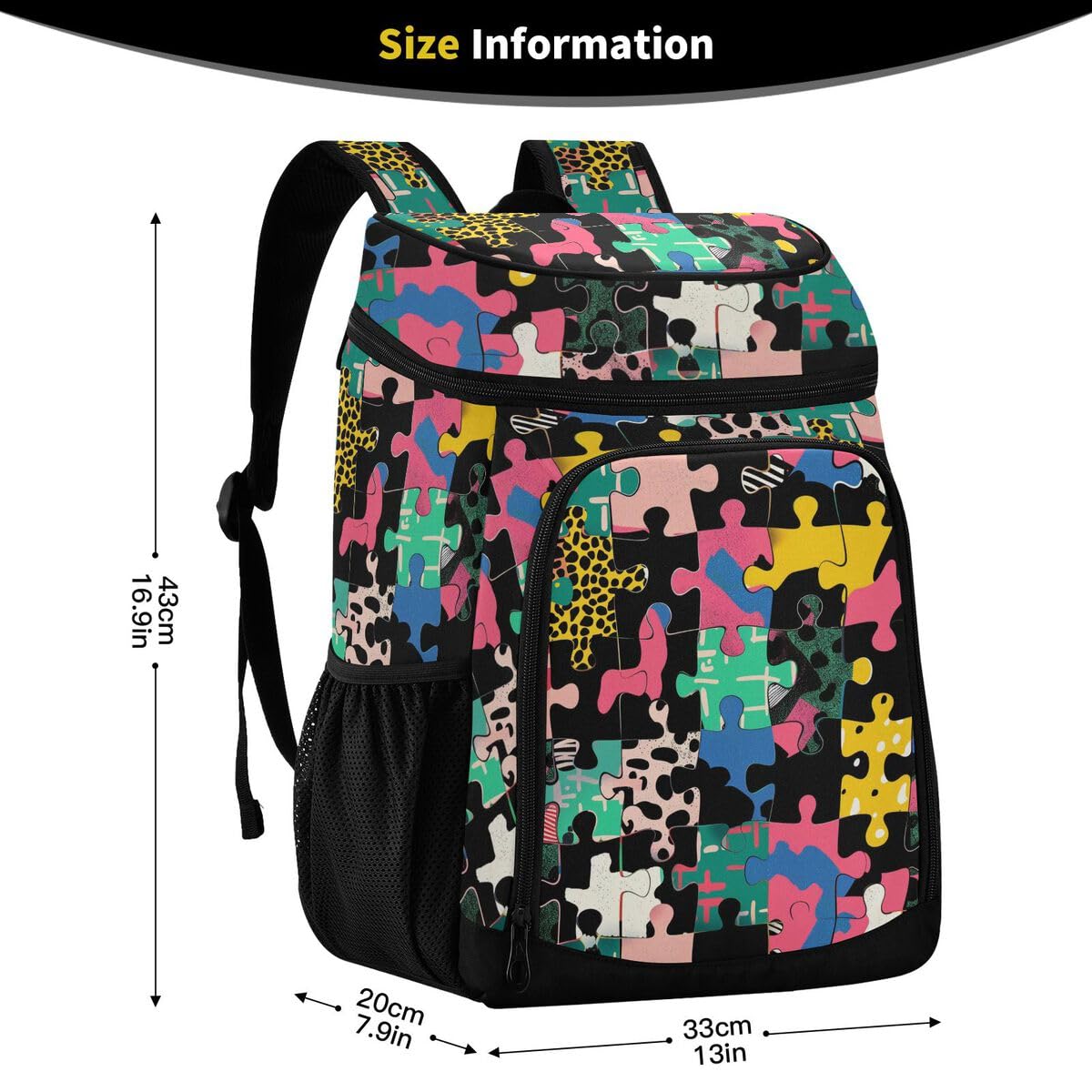 Colorful Puzzles Cooler Backpack Leakproof Insulated Lunch Cooler Bag 30 Cans Camping Backpacks for Picnic Road Trip Beach