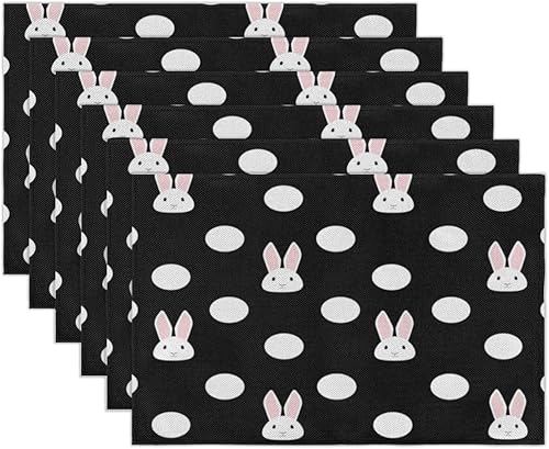 Miniatura 2 de Polka Dots Cute Bunny Placemats Set of 6 Fabric Placemats Square Placemat for Kitchen Table Heat Resistant, Easy to Clean Table Placemats 12x18 Inch