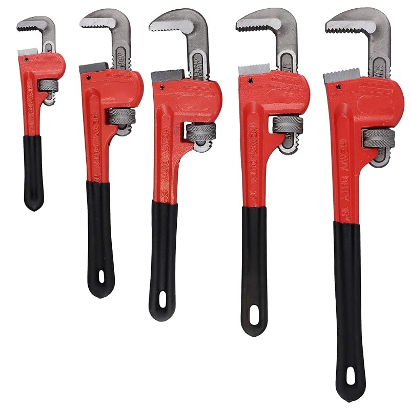 Kit de Chaves para Tubos HOIGON com 5 Peças, Ajustáveis, em Aço e Ferro Fundido, com Empunhadura Macia, Vermelho