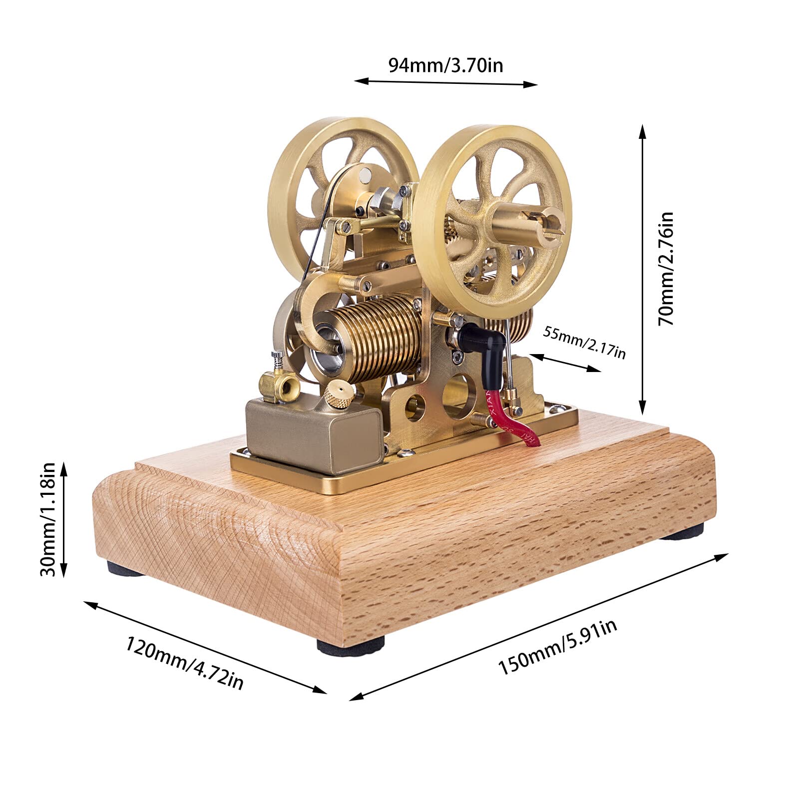 Joytopiaminds Retrol Dampfmaschinen-Modellbausatz, 1,9-cm³-Atkinson-Zyklus-Viertakt-Gasmotor mit Differential-Gegenkolben und Holzsockel, Physik-Lernspielzeug für Erwachsene