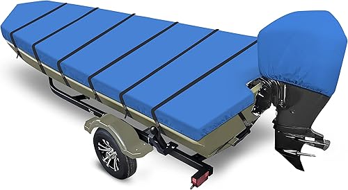 Fuprosico Jon - Funda para barco de 16 pies, 600D resistente al agua, remolcable con cubierta de motor, lona de grado marino, color negro