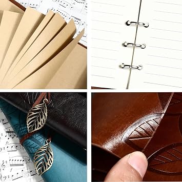 Coverzone Vintage Leaf Motif PU Leather Notebook – 80 Page Unlined Diary, 14.5x10.5 cm, Leaf Shaped Metal Closure Retro Agenda & Notepad, Travel Notebook, Travel Journal (Tile)