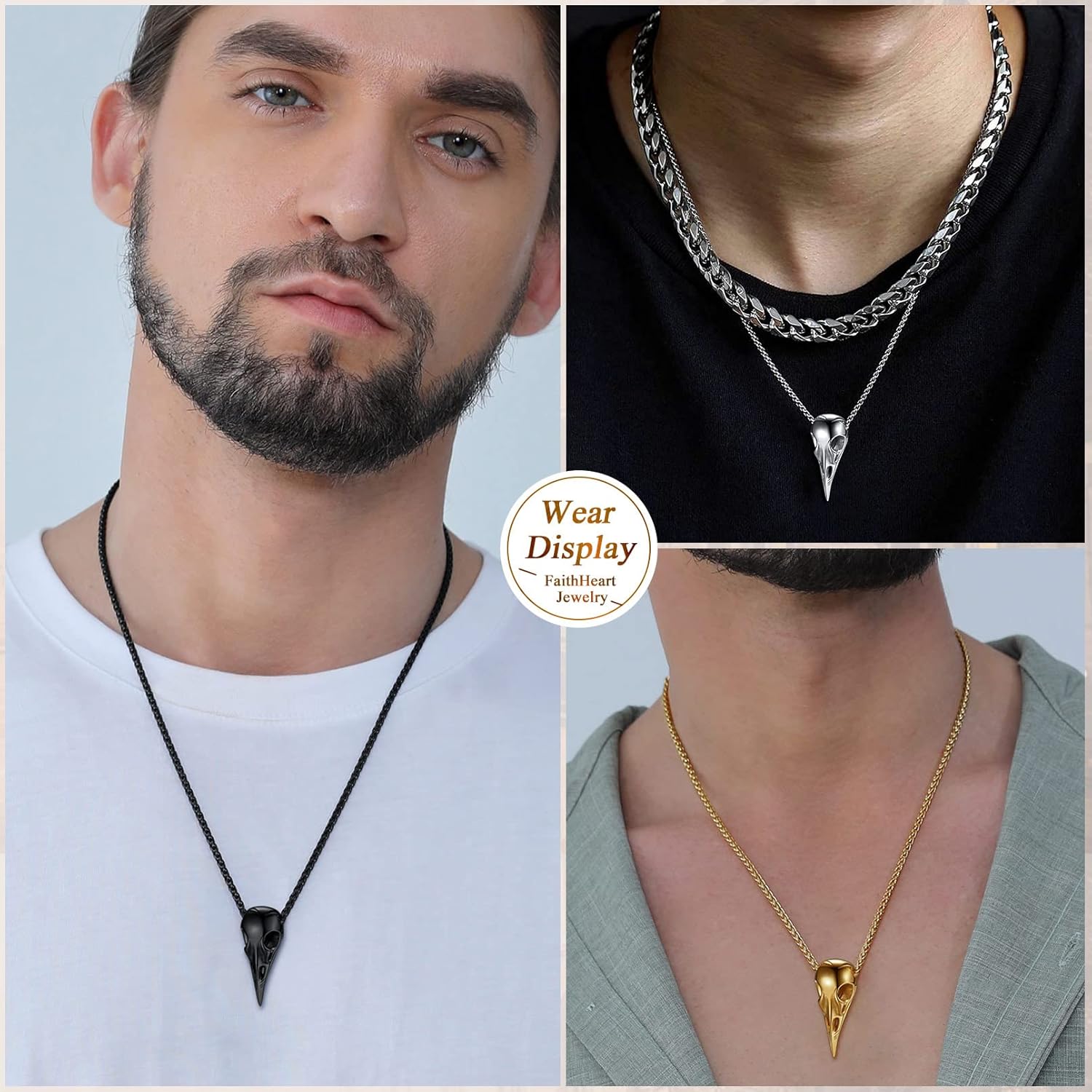 FaithHeart Viking Raven Necklace for Men, Norse Mythology Raven Skull Pendant Sturdy Stainless Steel Amulet Jewelry Gift for Men - Image 6