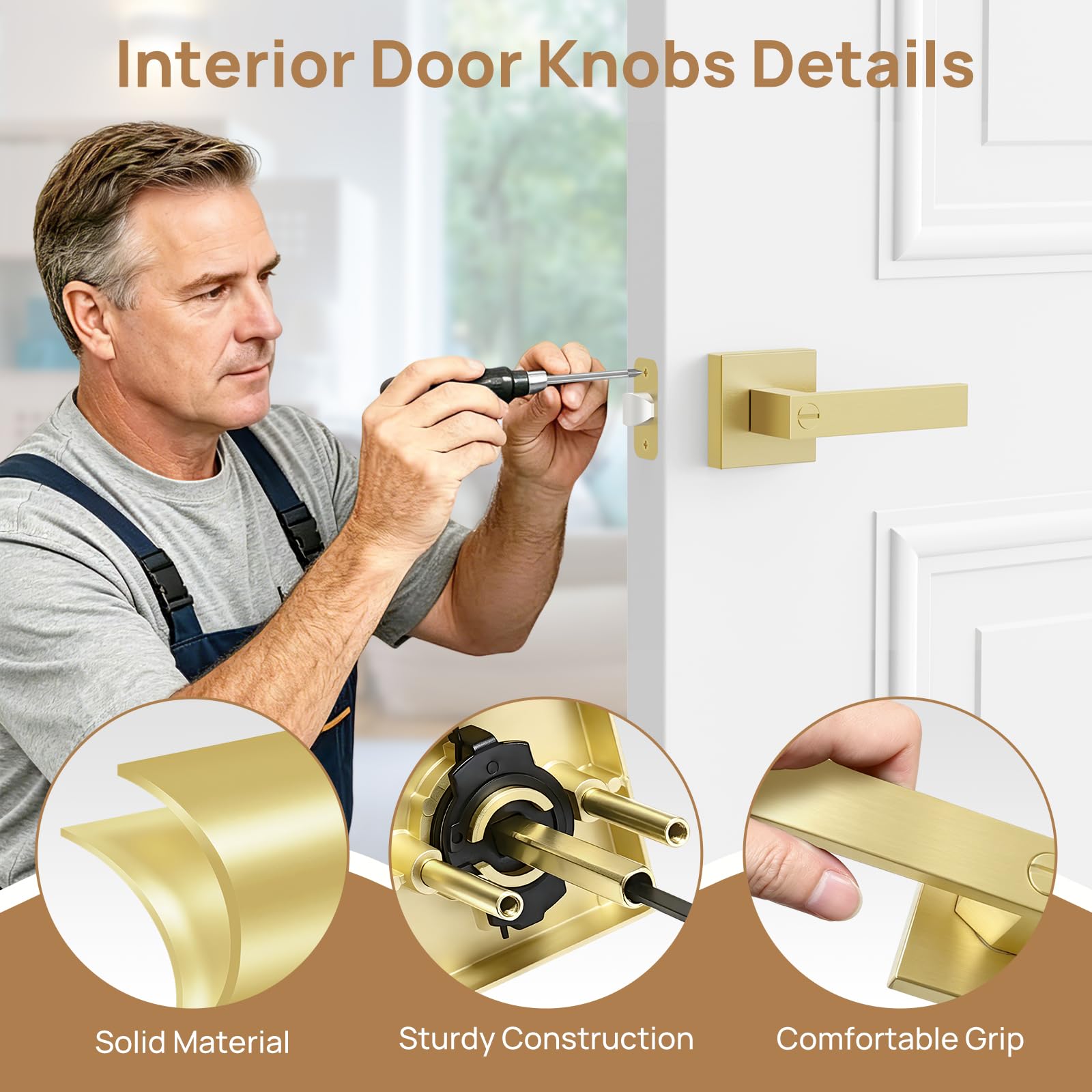 Gold Door Knobs - Keyless Privacy Handles -5