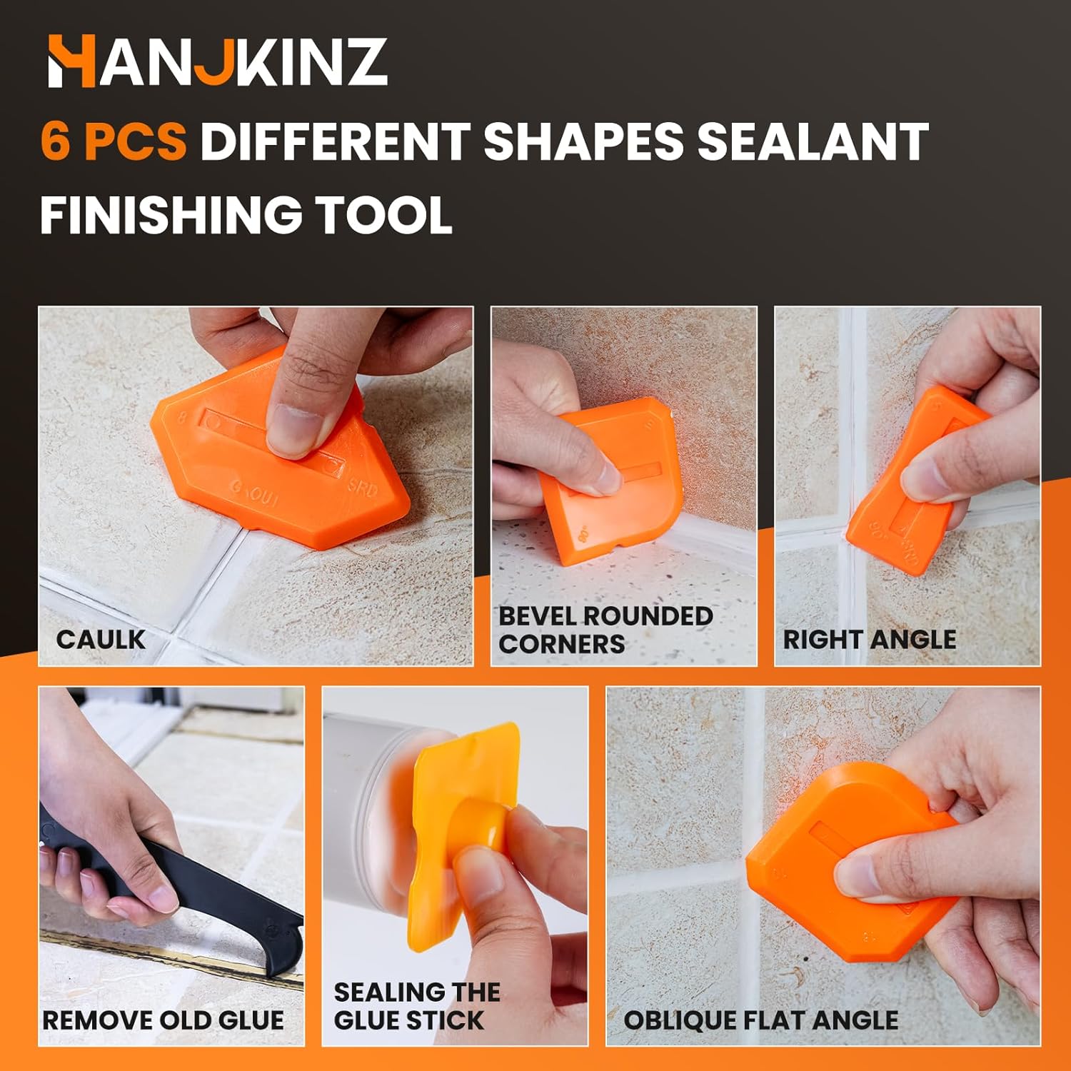 3 in 1 Silicone Caulking Tools（Stainless Steelhead), 12pack, Caulk Remover Tool Kit with Replace Silicone Padsgood Pads and Caulk Finishing Tools, Caulking Tool Kit for Kitchen, Bathroom