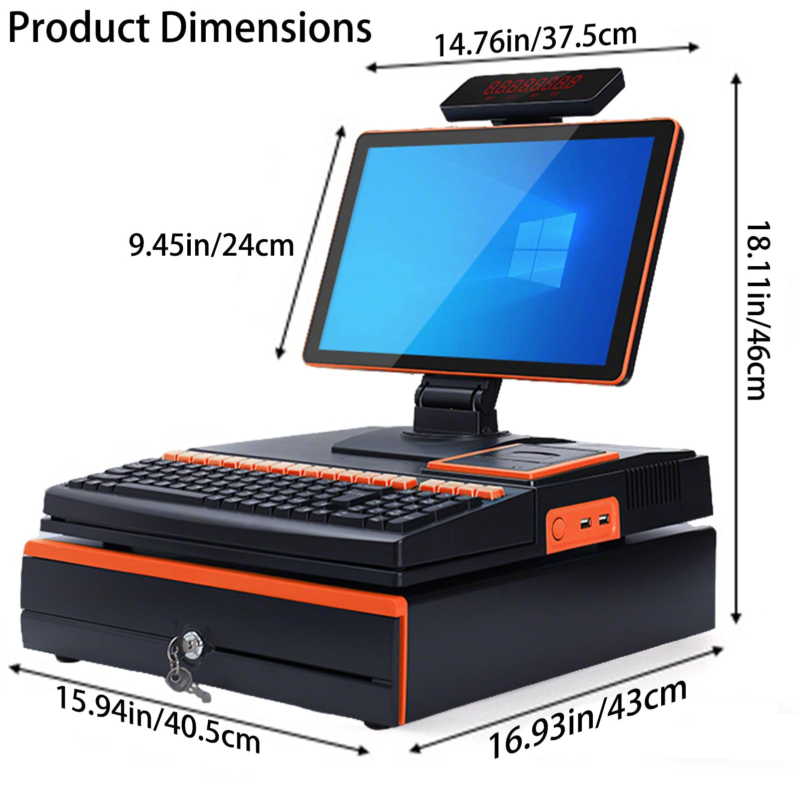 Terminale POS Professionale 15,6", PC Touchscreen Capacitivo,CPU i5, 8 GB, 128 GB, Senza Software, con cassetto portadenaro,Stampante 58 mm, per Commercio e supermercati A