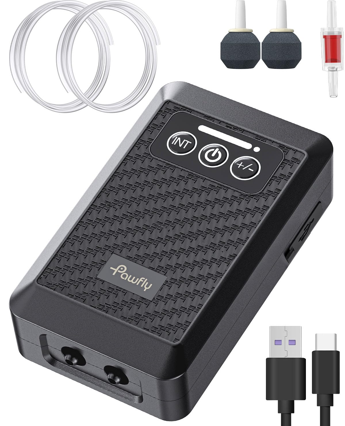 Pawfly Bomba de aire para acuario, alimentada por batería de litio, bombas de oxígeno recargables por USB, para tanques de 35-500 L, 1.5-4 l/min, aireador silencioso portátil con clip trasero de metal