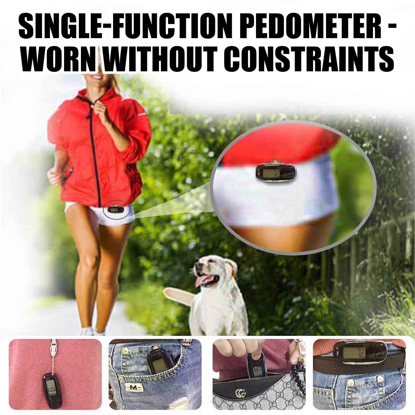 Podomètre 3D avec clip et sangle, rechargeable par USB, podomètre pour la marche, grand écran, podomètre sans application ni téléphone portable, suivi des pas précis