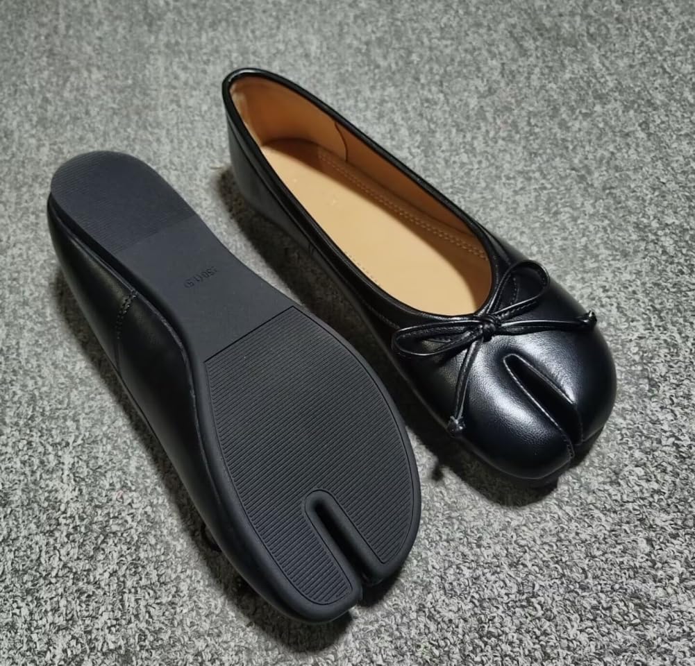 Women's Tabi Ballet Flats with Bowknot Split Toe Design - Low Heel Comfortable Dress Shoes for Office, Wedding, Casual Wear, Lightweight & Versatile​