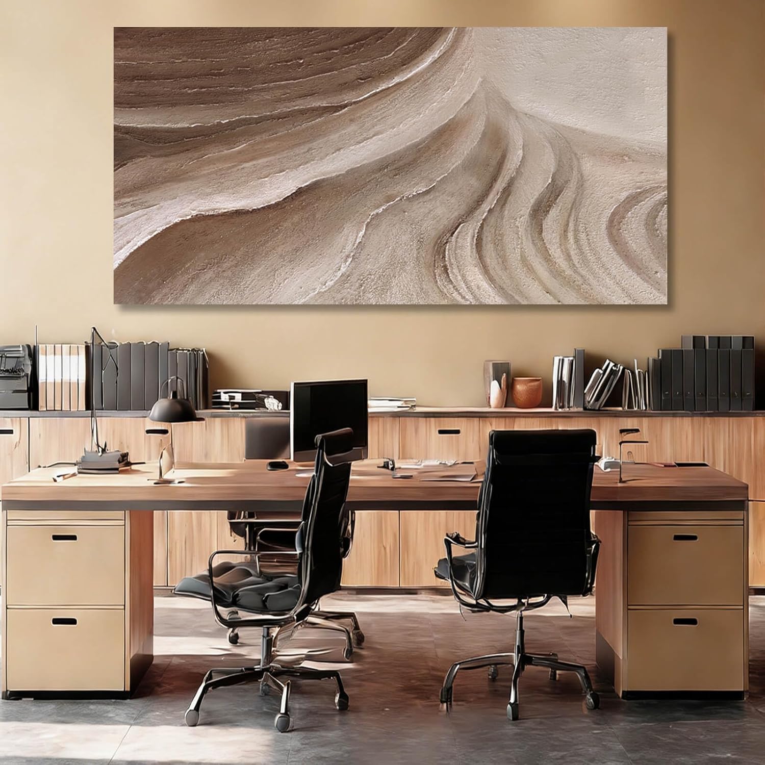 MLART99 Large Beige Brown Abstract Canvas White Artwork with Neutral Textured Wall art for Bedroom Living Room Office Modern Minimalist Wall Decor 29x58 Inch