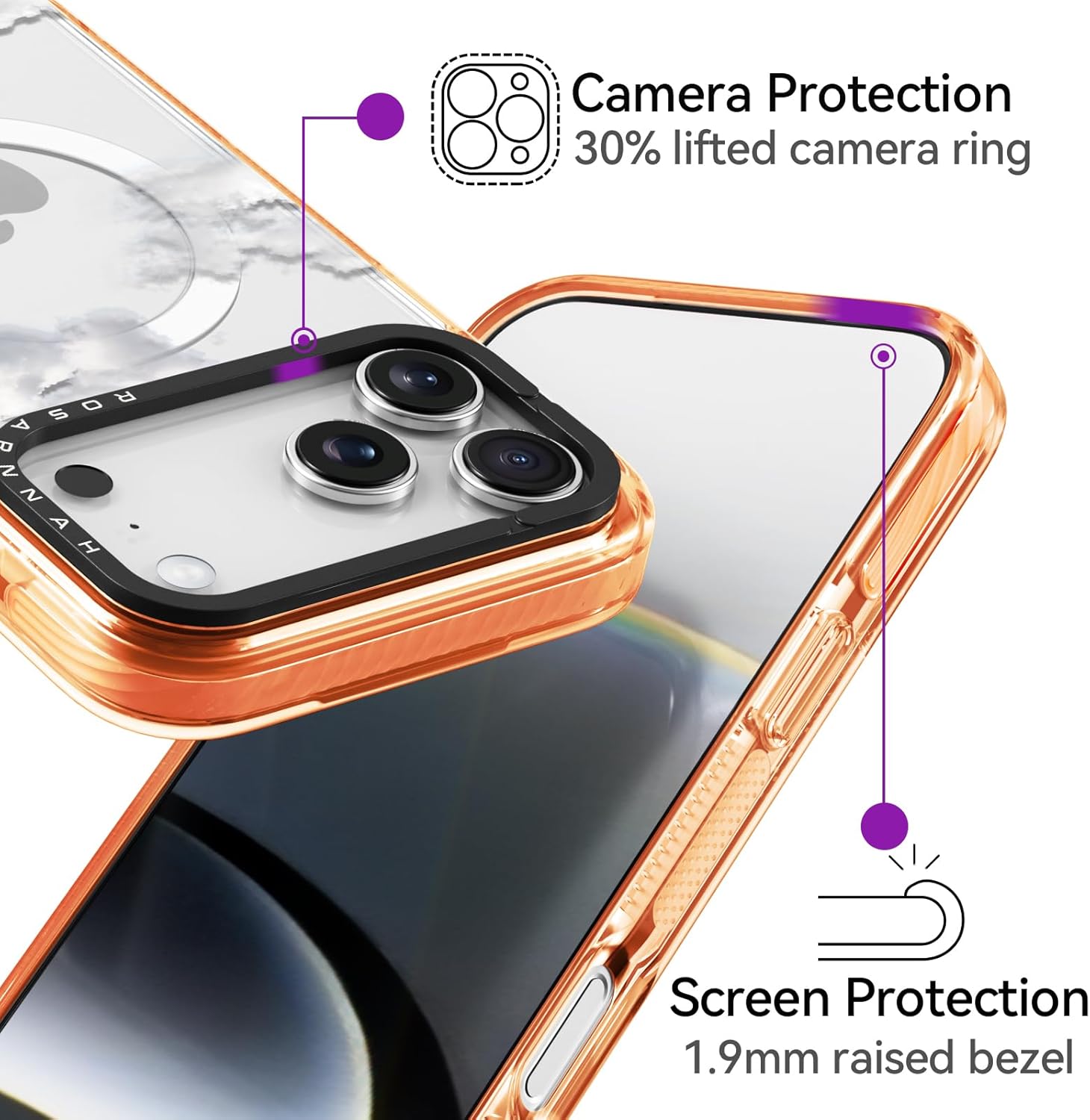 Rosarnnah for iPhone 17 Pro Max Case Cute - Compatible with Magsafe - Military-Grade 6.6 ft Drop Protection Shockproof Phone Case - Clouds Design (6.9') Cosmic Orange