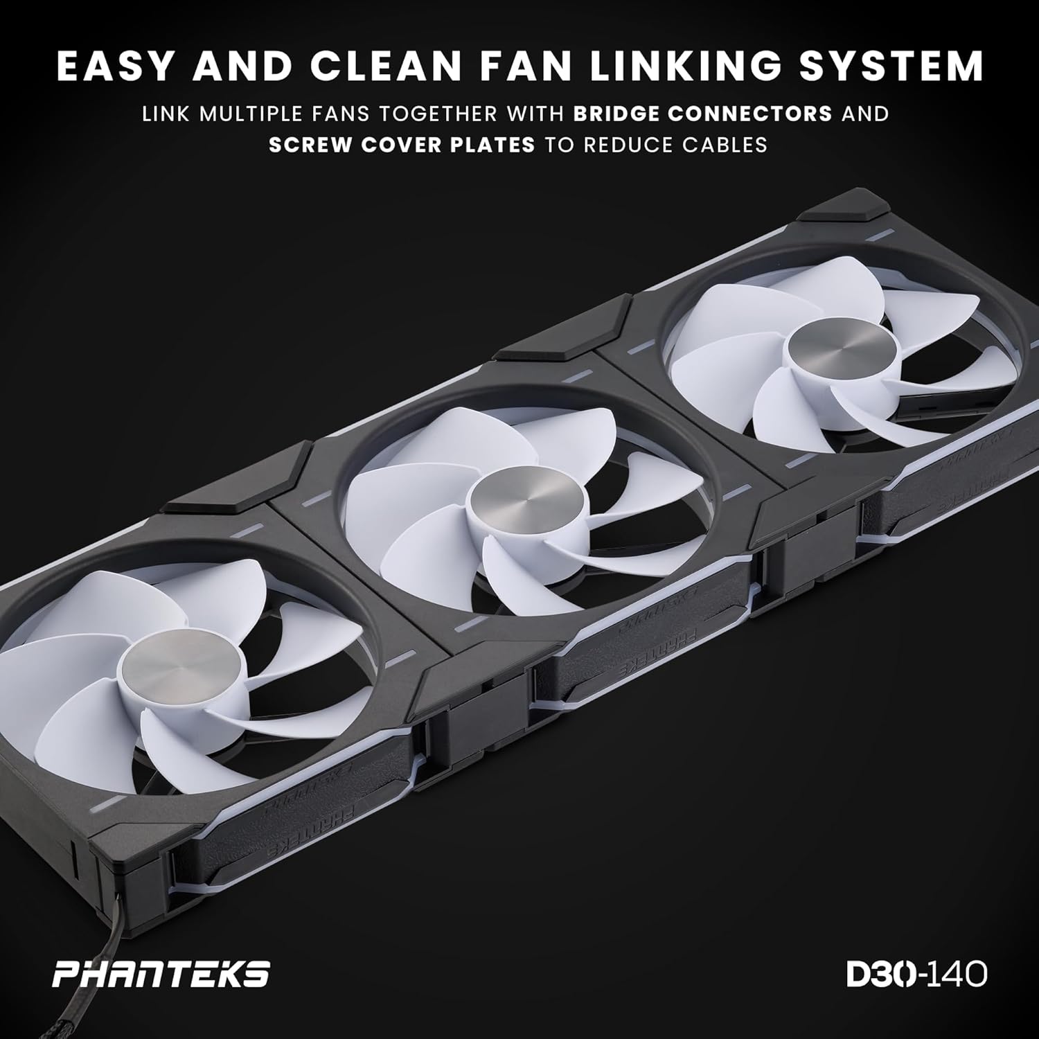 Phanteks D30-140 DRGB PWM Fan 3Pack, Reverse Airflow Model, Premium D-RGB Performance Fans, Halos Lighting Effect, ARGB/DRGB Lighting, Daisy-Chain Fan Linking System, 3Pack (Black)