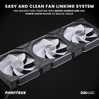 Phanteks D30-140 DRGB PWM Fan 3Pack, Reverse Airflow Model, Premium D-RGB Performance Fans, Halos Lighting Effect, ARGB/DRGB Lighting, Daisy-Chain Fan Linking System, 3Pack (Black)
