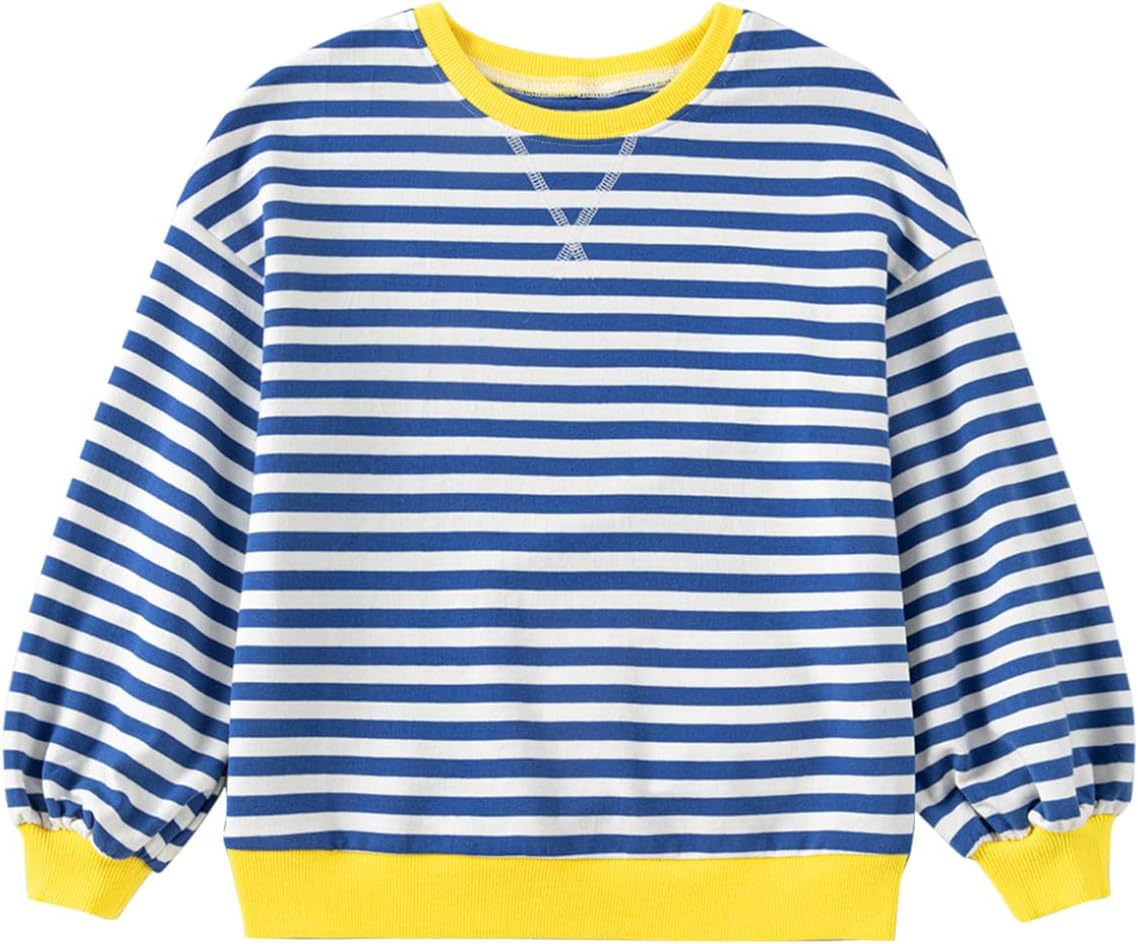 blibean Girls Cotton Long Sleeve Sweathirts Striped Color Block Tops Size 6-15 Years - Image 6
