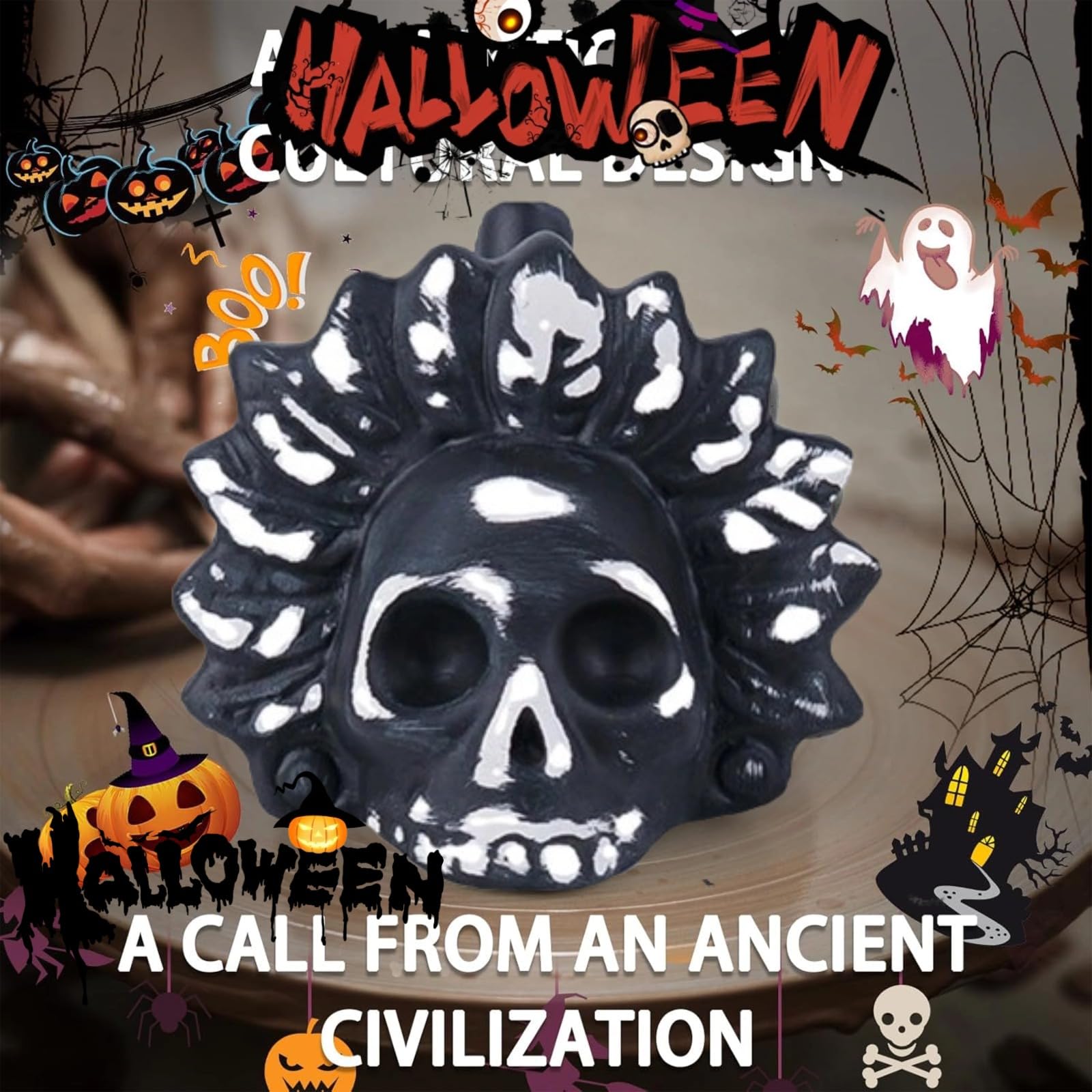 Silbato de la Muerte Azteca, Silbato de Guerra Gritador Azteca, Los Gritos Más y Auténticos con Sonido Humano, Silbato de Guerra Azteca con Bolsa con Cordón (Silbato Negro Blanco Dios del Viento)