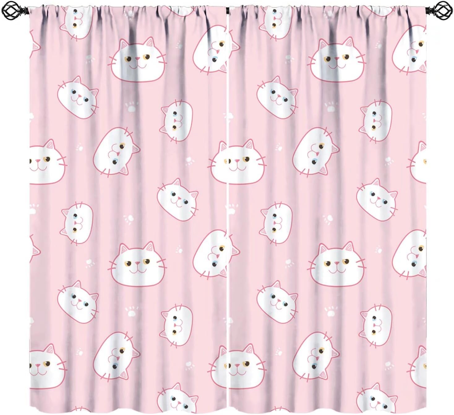 Cat Pink Curtains for Girls Bedroom Decor Cartoon Cute Animals Art Printed Blackout Window Drapes for Living Room Decor Fabric Set 2 Panel 42x45 Inch 80% Shading Rate