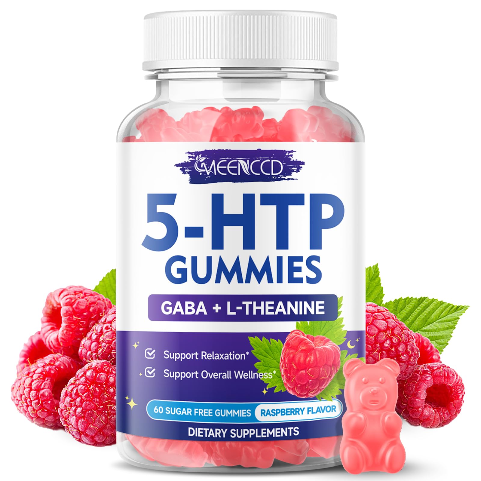 5-HTP Gummies 300mg, 5-HTP Supplement with 200mg L-Theanine & 50mg GABA 60 Count (Pack of 1)