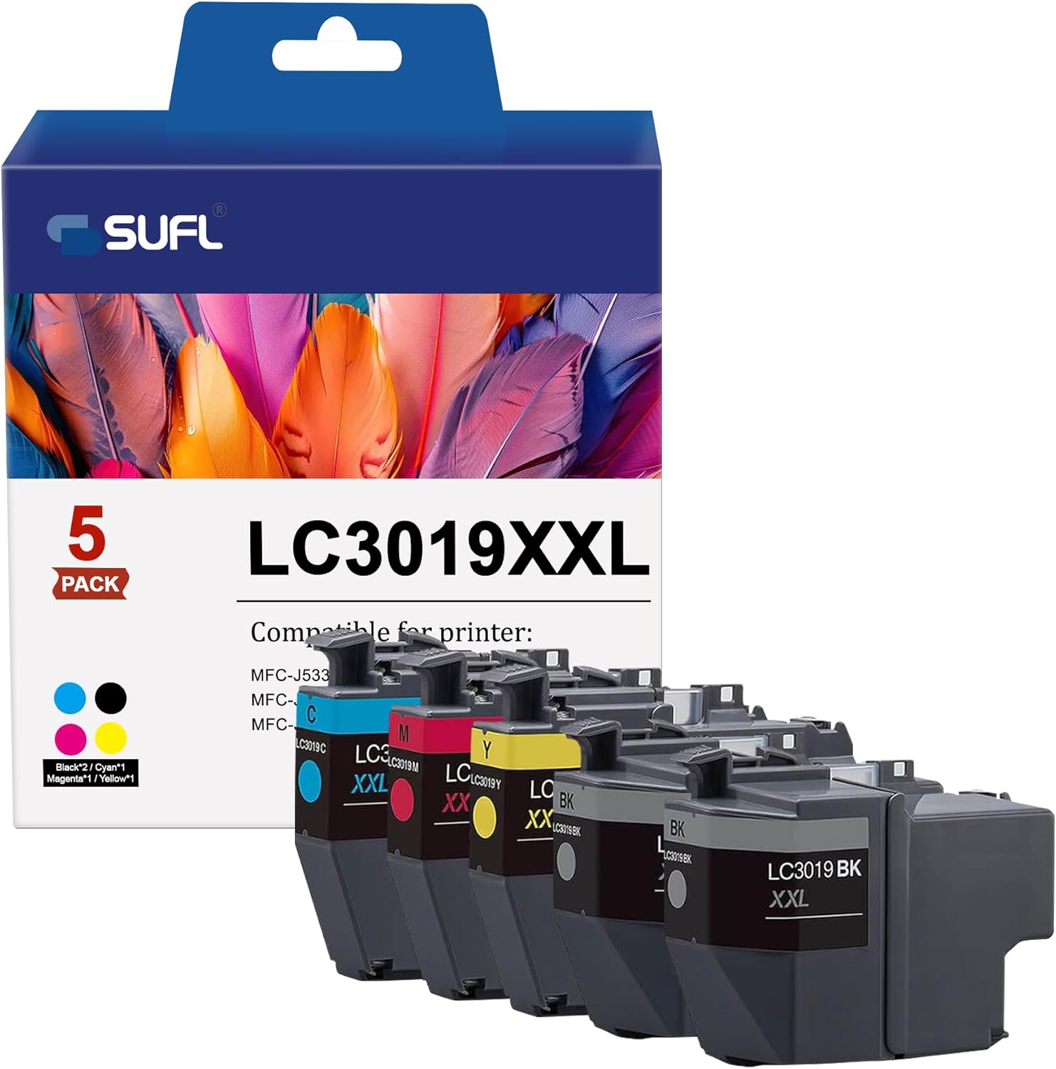 LC3019 Ink Cartridges LC3019XXL Ink Cartridges Replacement for LC3019 XXL LC 3019-XXL LC3019 Work with MFC-J5330DW MFC-J6530DW MFC-J6730DW MFC-J6930DW Printers (2Black,1Cyan,1Magenta,1Yellow,5 Pack)