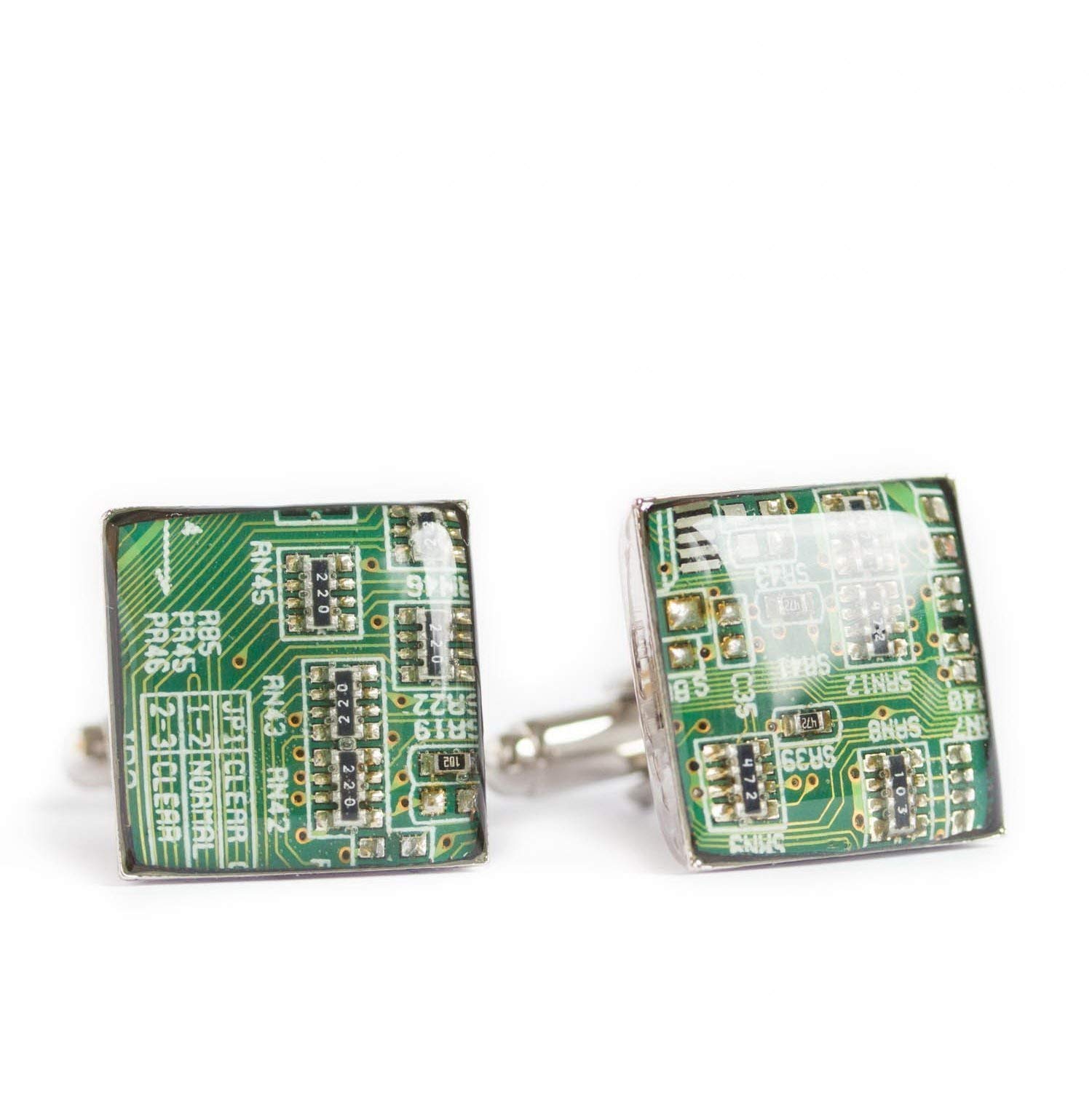 Recycled circuit board cufflinks (green)