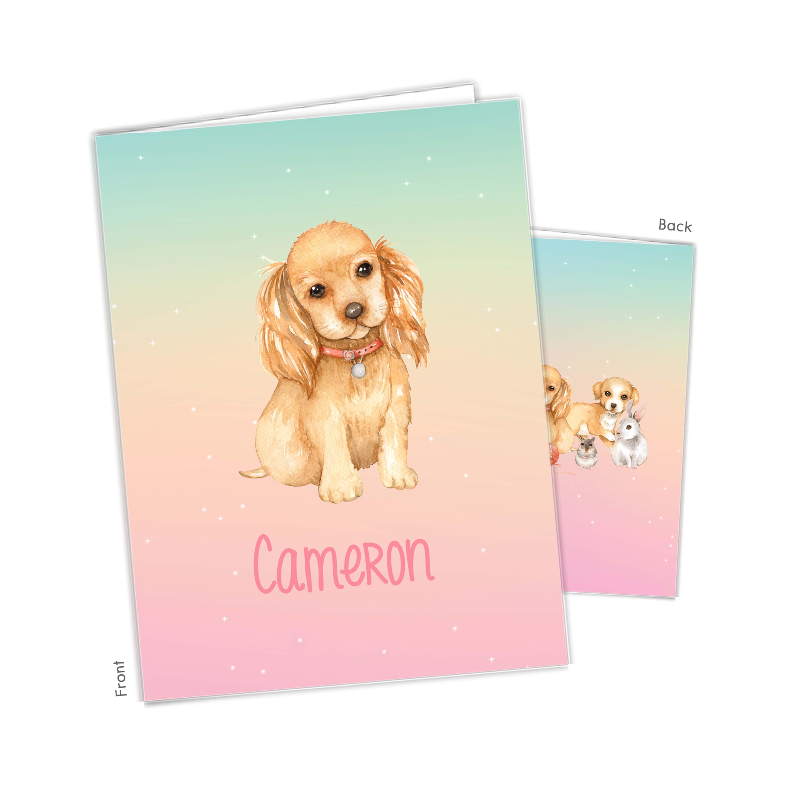 Puppy Dog Puppies Pocket Folder Gift Name Back to School Supplies Teacher Office Birthday Girl Boy Kids Custom Personalized Custom