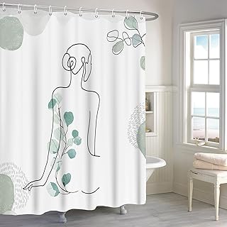 Renaiss 72x84 Inch Abstract Woman Shower Curtain Minimalist Art Line Gir...