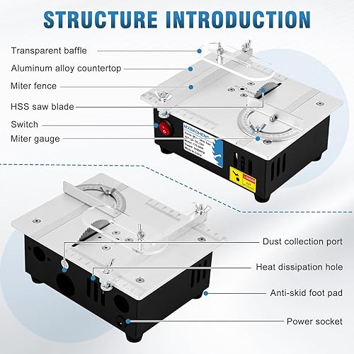 Miniatura 2 de MXBAOHENG Mini sierra de mesa S3 Sierra de mesa portátil de precisión para manualidades, profundidad de corte ajustable de 1/2 pulgada, fuente de