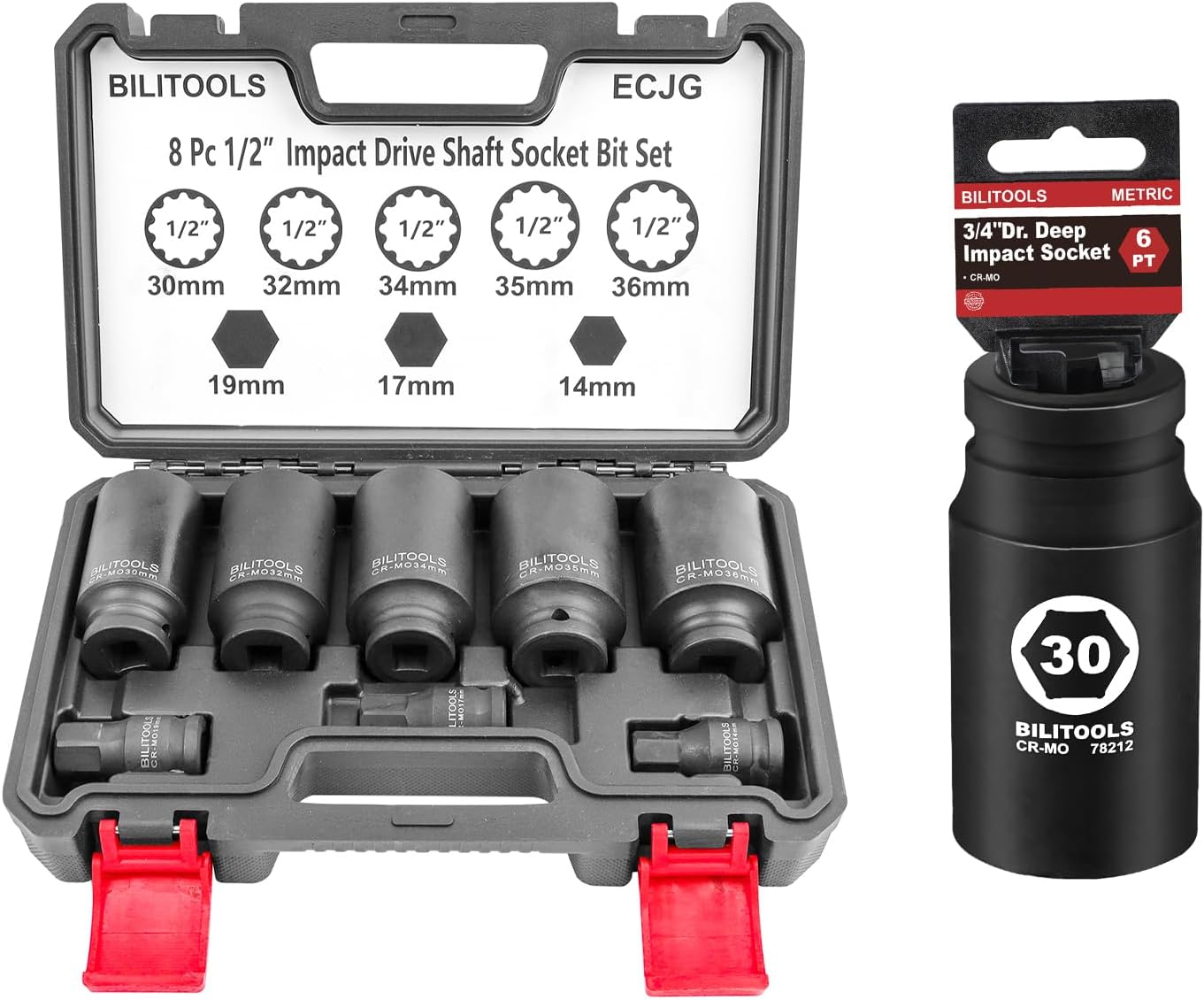 30mm Socket 3/4" Drive Deep Impact Socket & 12 Point Axle Nut Socket Set