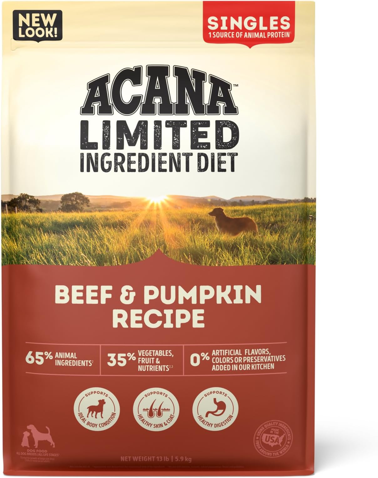 Singles Limited Ingredient Dry Dog Food, Beef & Pumpkin Recipe, Grain Free Beef Dry Dog Food, 13lb
