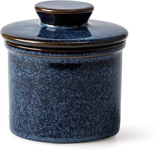 XELA Ceramic Butter Crock, The Original Reactive Glaze, Butter Dish With Water Line for Spreadable Fresh Butter - Kiln Turns Blue Horno se vuelve
